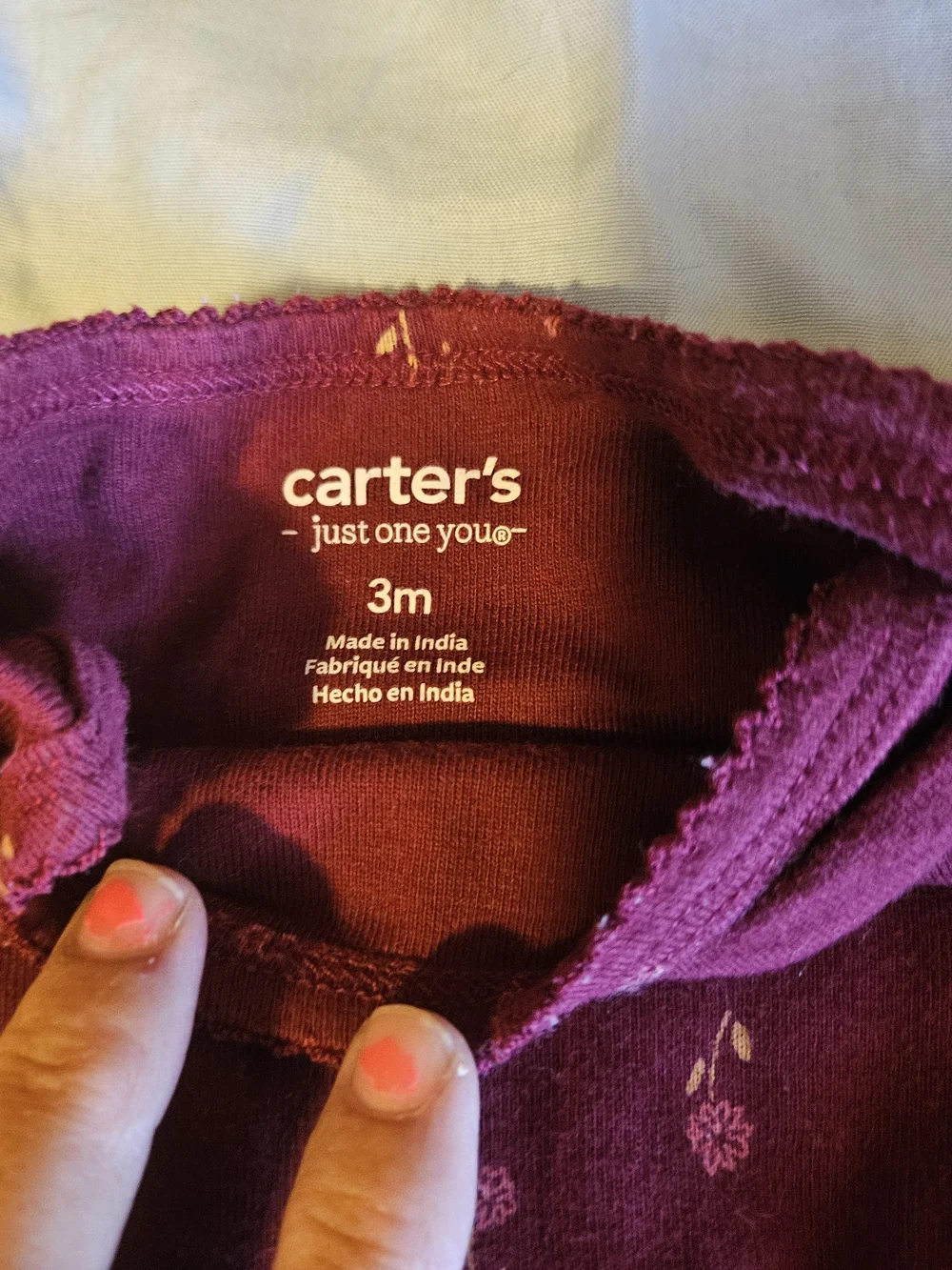 Carter's Long-Sleeve Maroon One-Piece with Pink Floral Print